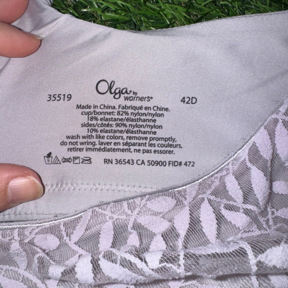 Olga Warners Sheer Leaves Minimizer Bra 42D Gray Lace Underwire 35519 - Picture 2 of 2